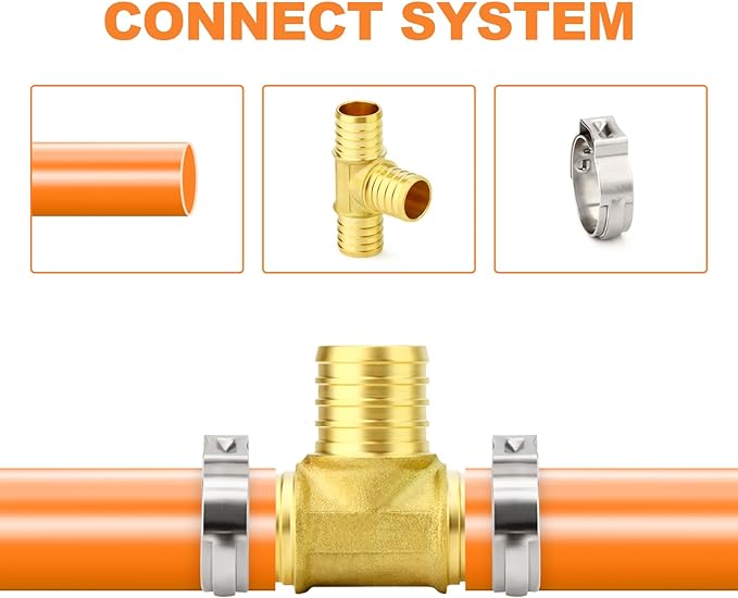 GASHER 2Pcs No Lead Brass 1" Pex Tee Fittings, 1 Inch Pex Fittings for Pex Tubing