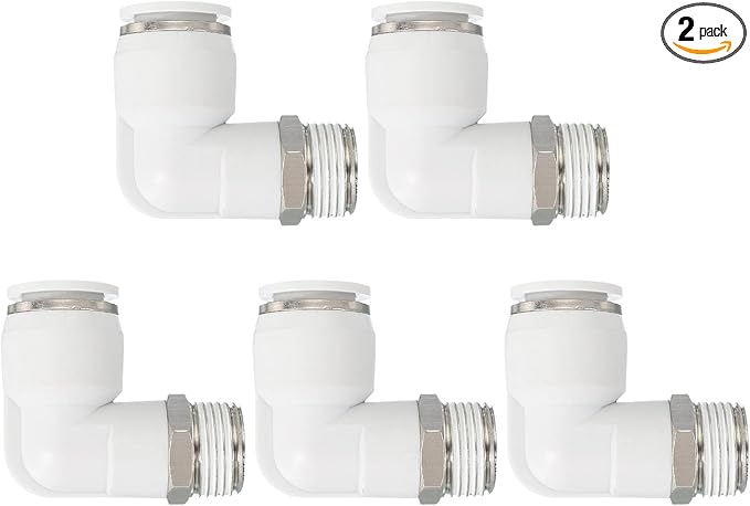 PATIKIL Push to Connect Fitting, 2 Pack Pneumatic Air Elbow Quick Connector 3/8"PT Male Thread x 12mm Tube 90 Degree Connect Tubing Elbow Air Tube Fitting Pneumatic Quick Adapter, White