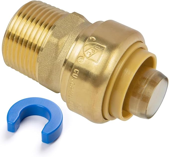 1/2" NPT Male Adapter, Push to Connect Brass Plumbing Fitting for PEX, Copper, CPVC Pipe, Heavy Duty Push Fit with Upgraded Stiffener and Disconnect Clip, NSF & UPC Certified Pex Fitting