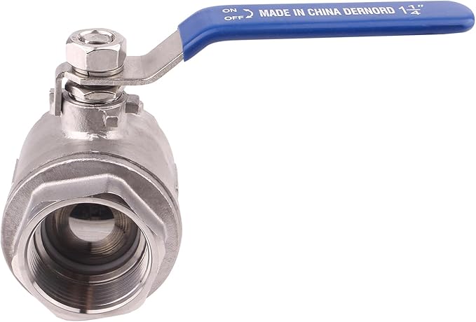 DERNORD Ball Valve Stainless Steel 304 1-1/4" NPT Heavy Duty for Water, Oil, and Gas with Blue Locking Handles (Pack of 2)