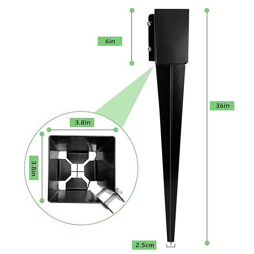 Fence Post Anchor 36 inch Ground Spike Heavy Duty Black Powder Coated Fence Stakes Post Base for Mailbox, 36 x 4 x 4 Inches Outer Diameter (Inner Diameter 3.6 x3.6 Inches), Pack of 4