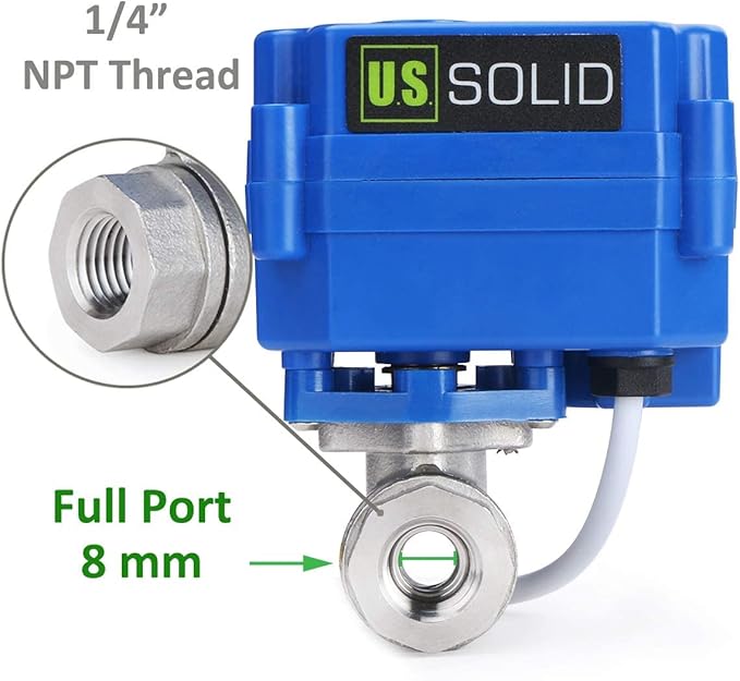 U.S. Solid Motorized Ball Valve- 1/4" Stainless Steel Ball Valve with Full Port, 9-24V AC/DC and 2 Wire Auto Return Setup (Pack of 25)