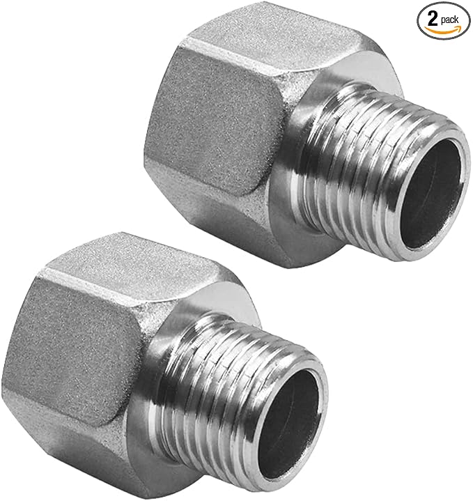 Stainless Steel Reducer Adapter 3/4" NPT Female x 1/2" NPT Male (Pack of 2)