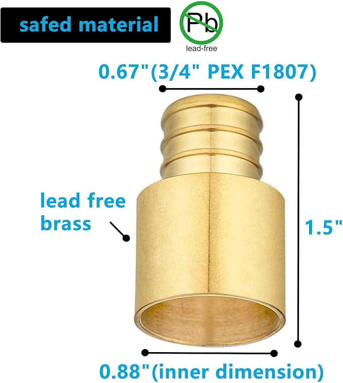 (10 Pack) Lidertik Copper to Pex Fittings 3/4 inch, 3/4" Pex F1807 x 3/4" Female Sweat Adapter Brass