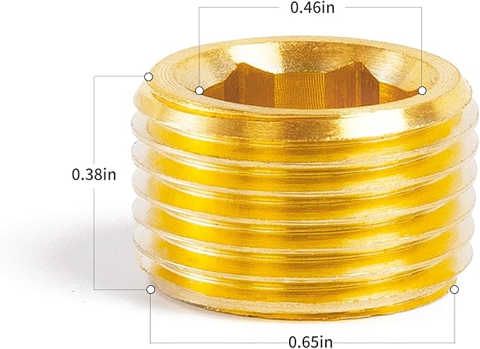 ChillWaves Brass Pipe Fitting, Internal Hex Head Socket Pipe Plug Fitting 3/8" NPT Male Thread Adapter(12-PACK)
