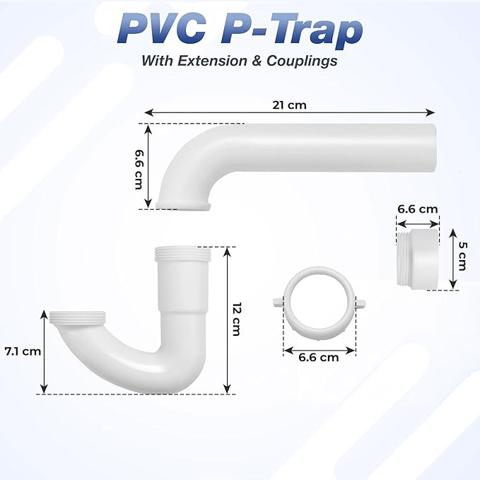 1-1/2 Inch P-Trap Kit, Polypropylene Tubular with PVC Marvel Adapter, Ribbed Threaded Nuts for Strong Leak-Free Connection, Includes J-Bend, Wall Arm & Washers, Made in USA