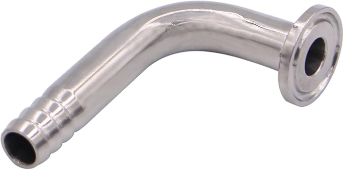 DERNORD Sanitary Hose Barb Pipe Fitting 0.75" Tri Clamp (25MM Ferrule) 90 Degree Elbow (Tube OD: 1/2"/12MM (3/4 Tri-clamp))