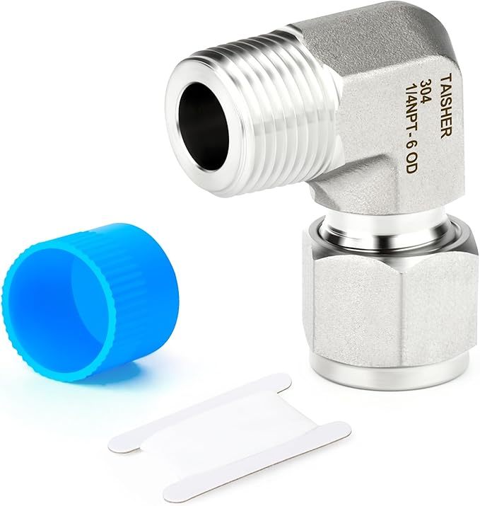 TAISHER 1PCS 304 Stainless Steel 90 Degree Compression Tube Pipe Fitting Connector, 6MM Tube OD x 1/4" NPT Male Adapter