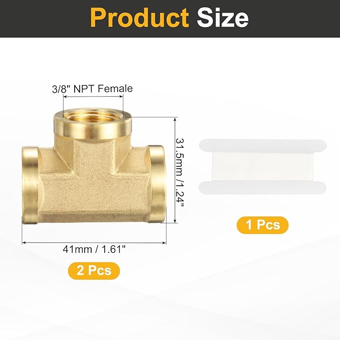 PATIKIL Brass Tee Fitting, 1Pcs 3/8" x 3/8" x 3/8" NPT Female Pipe 3 Way Forged Brass Barstock Street Tee Pipe Fittings for Water Gas Refrigeration