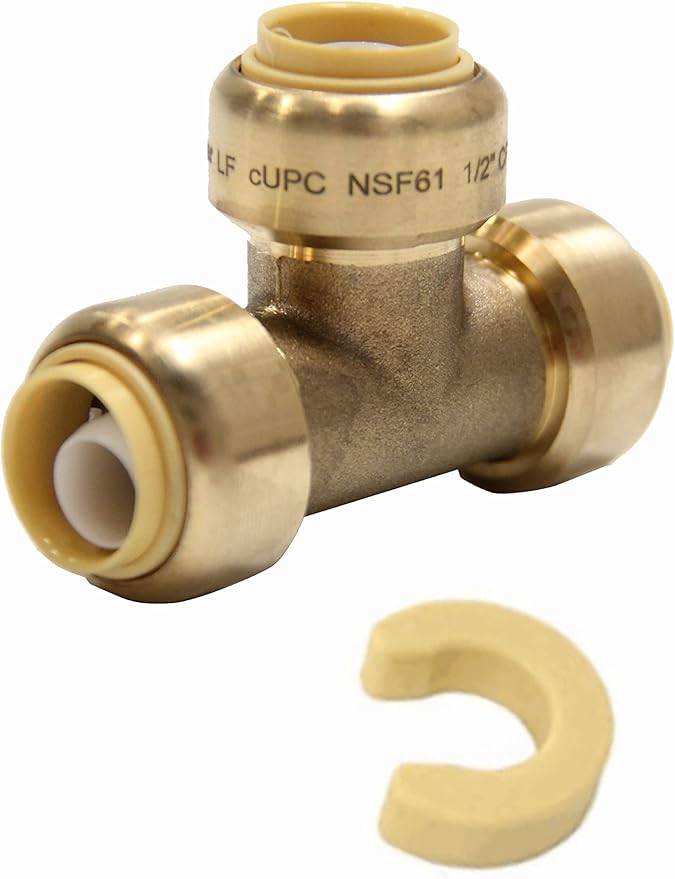 (Pack of 2) EFIELD 1/2 Inch Tee Push-Fit Fitting to Connect Pex, Copper With Disconnect Clip, CPVC,(PF118-2PCS)