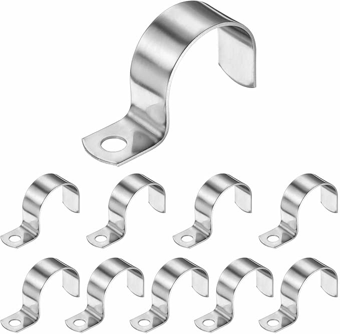 HARFINGTON 1-3/8 Inch Pipe Strap, 304 Stainless Steel Conduit Clip 10Pcs Single Hole Strap Clamp for Pipe Tube Cable Fixing (35mm, Silver)