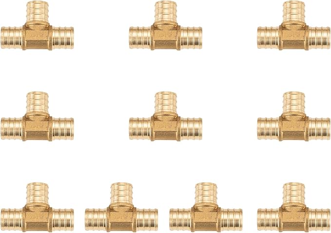 WMAXPFIT(10 Pack) 3/4 Inch PEX Tee F1807, LF Brass crimp fitting for PEX-b pipe
