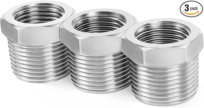 ChillWaves 304 Stainless Steel Pipe Fitting, Reducer Hex Bushing 1" NPT Male x 3/4" NPT Female Thread Adapter(3-PACK)