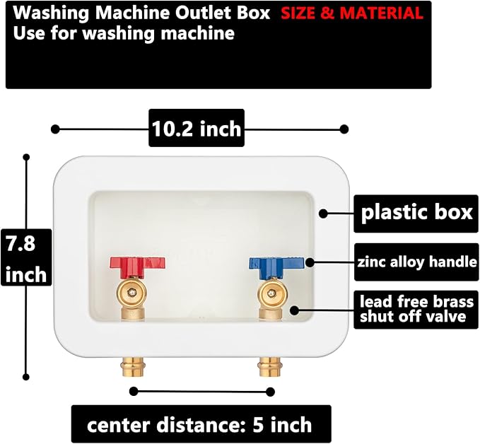(1 Pack) Lidertik Washing Machine Outlet Box Press with Center Drain, Inlet 1/2 inch Press connect x Outlet 3/4 inch NH Thread LI-XYJH-560-LK