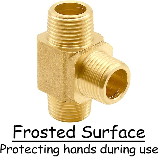 2PCS 1/4 Inch Brass Tee Pipe Fitting 1/4" NPT Male x 1/4" NPT Male x 1/4" NPT Male for Water/Oil/Gas
