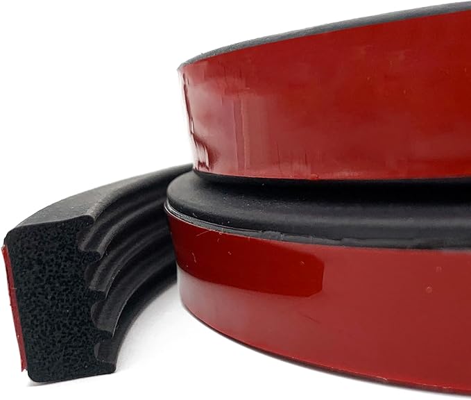 Ribbed Foam Rubber Weather Stripping with Tape 32.8Feet, Self-Adhesive EPDM Rubber Seal Strip for RV, Boat, Auto, Truck, Marine, Garage Doors/Window and Home Application, Black