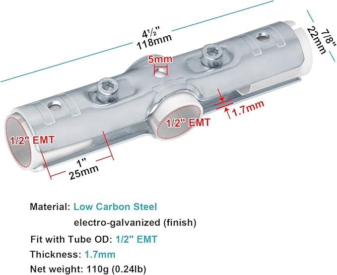 12 Sets 180 Degree Pipe Clamp Connector, Fits 1/2" EMT with PE Adapter Shims, Structural Conduit Fittings