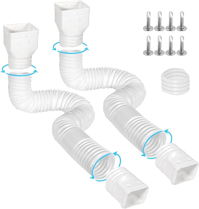 Flexible Gutter Downspout Extensions, Connectable Downspout Extender with 58"+ 67" Extendable Pipe, Thickened Down spout Drain Extension for Rainwater Drainage(2 Pack, White)