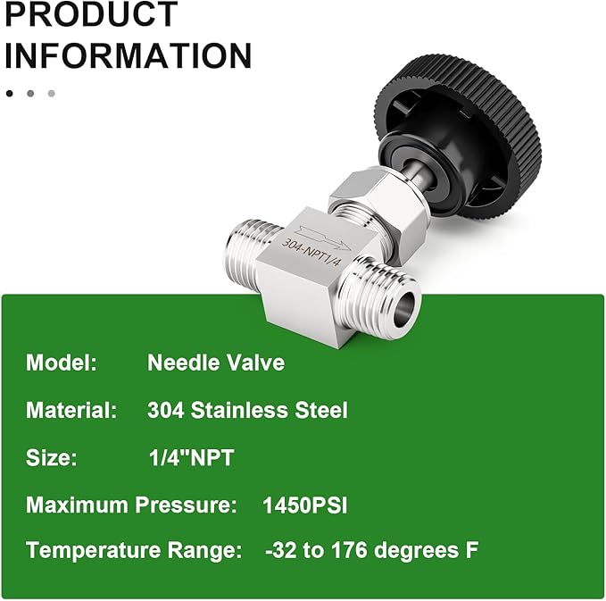 TAISHER 1PCS 304 Stainless Steel Straight Needle Valve 1/4" NPT Male For Flow Control Water Gas Oil