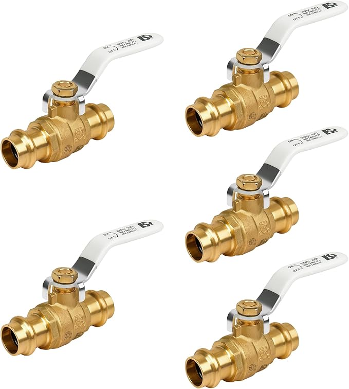 (5 Pack）3/4" Propress Brass Ball Valve, Lead-Free Press Shut Off Ball Valve with EPDM O-ring, Fit Both End for Copper Tubing