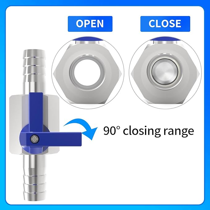 ChillWaves 304 Stainless Steel Mini Ball Valve, Shut Off Switch Ball Valve 5/8" Barb with Hose Clamp for Water、Gas、Fuel、Drip Irrigation and Aquariums(1-PACK)