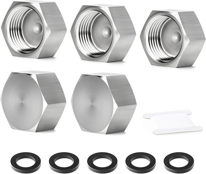 TAISHER 5PCS 304 Stainless Steel Garden Hose Adapter, 3/4" GHT Female Garden Hose End Caps with Washers