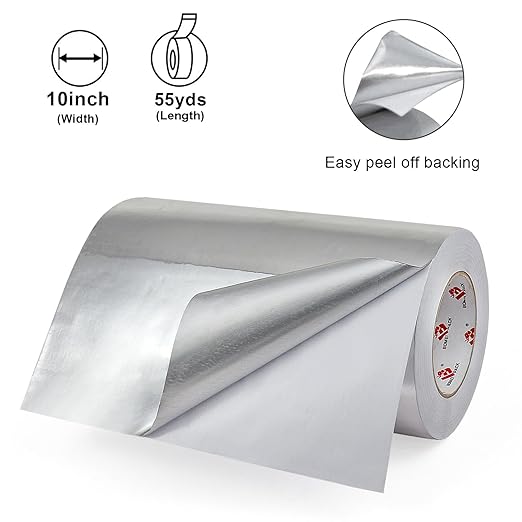BOMEI PACK 10 Inch Aluminum Foil Tape,Heavy Duty Metal Foil Duct Tape,10 Inch x 55 Yards,High Temperature Silver Foil Tape,Perfect for Sealing & Patching,HVAC,Air Ducts,Insulation and Metal Repair
