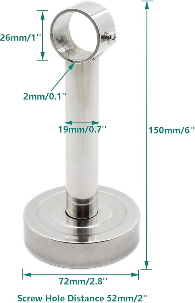 2 Pack Ceiling Mount Bracket, Stainless Steel Wardrobe Pipe Bracket Rod Holder Ceiling Holder, ULIFESTAR Shower Curtain Closet Wardrobe Rod Lever Support Holder Pipe Flange Socket (D*H)26*150mm/1*6''