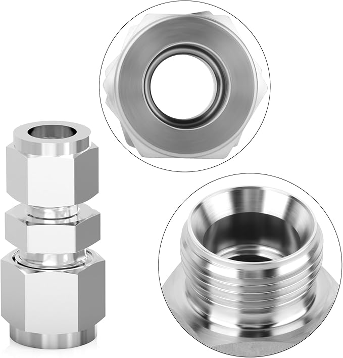 TAISHER 2PCS 304 Stainless Steel Compression Tube Pipe Fitting Connector, 1/2" Tube OD x 3/8" Tube OD Straight Adapter