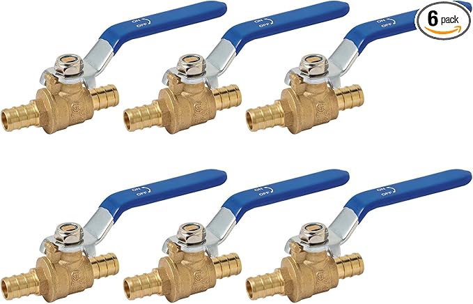 SUNGATOR 6 Pack Pex Valves 1/2 inch, Full Port Quarter Turn Shut Off Valve (Blue), ASTM F1807, CUPC Certified
