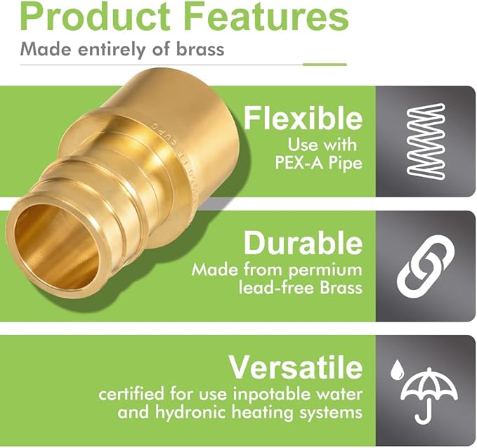 2 Pack Brass Expansion Female Sweat Adapter,1" Pex A Expansion x 1" Sweat Brass Expansion Fitting ONLY Full Flow For Pex-A Tubing Connection, NSF/ANSI 61 NSF 372 Certificate