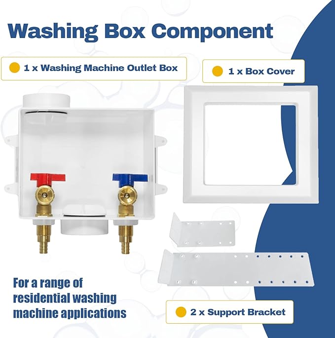 1-PACK GUOFIS Washing Machine Outlet Box, PEX Laundry Washer Box with Central and Side Drain Design(1/2"PEX Crimp Connection Inlet X 3/4"MHT Outlet)(WM002)