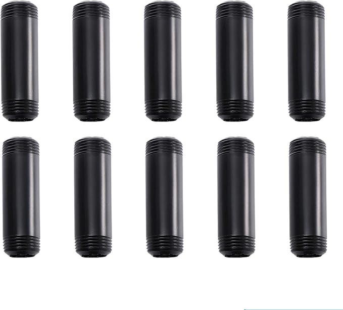 3/4" x 4" Black Painted Iron Pipe, Home TZH 10 Pack Threaded Black Paint Finish Metal Pipe Nipple for DIY Project/Furniture/Shelving Decoration(10, 4")