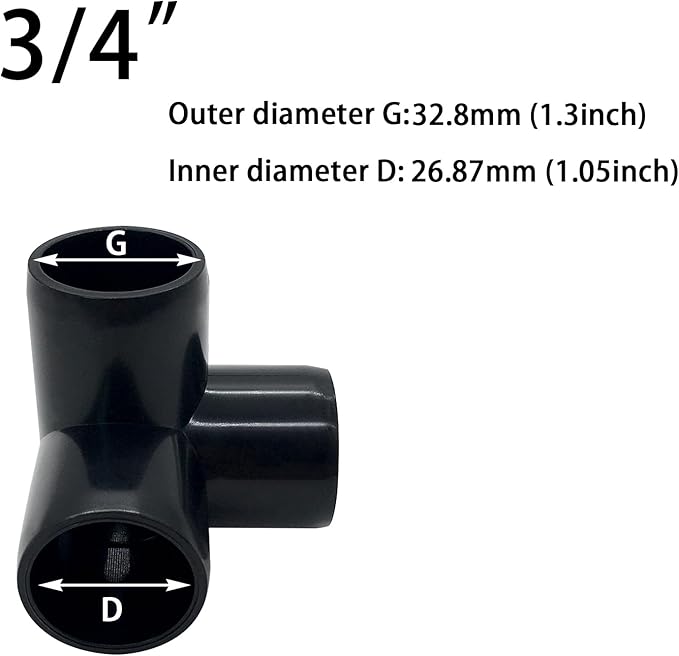 3/4“ Tee PVC Fitting 3 Way Elbow Connector, Furniture Grade 90 Degree Elbow Side Outlet, PVC Corner Fittings for Building Furniture Greenhouse Shed Pipe Fittings Tent Connection (Pack of 8)