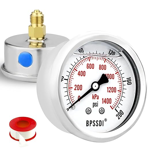 0-200 Psi Glycerin Liquid Filled Low Pressure Gauge, 2.5" Dial Size, 1/4" NPT Back Mount, 304 Stainless Steel Case, for Water Pipe, HVAC, Water Oil Air Pressure Test