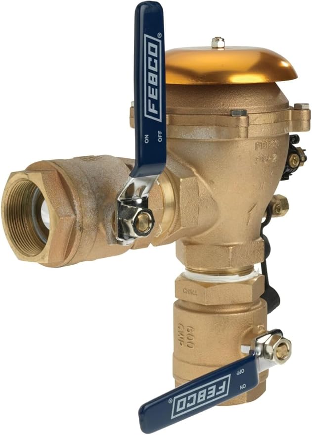 Febco 765 Series 2" Bronze Pressure Vacuum Breaker Backflow Preventer, Quarter Turn Shutoff, NPT Connections, Spring-Loaded Check Valves, Max Pressure 150 psi, Industrial Plant, Irrigation System
