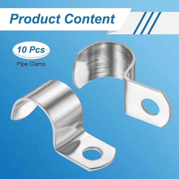HARFINGTON 7/8 Inch Pipe Strap, 304 Stainless Steel Conduit Clip 10Pcs Single Hole Strap Clamp for Pipe Tube Cable Fixing (22mm, Silver)