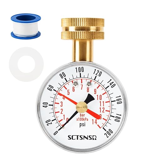 0 to 200 Psi Water Pressure Test Gauge with Red Max Pointer, 2.5 inch Dial Size, 3/4 inch Female Garden Hose Thread, Black Steel Case, Inspector for Home Hose Bib, House Water Tube, Spigot