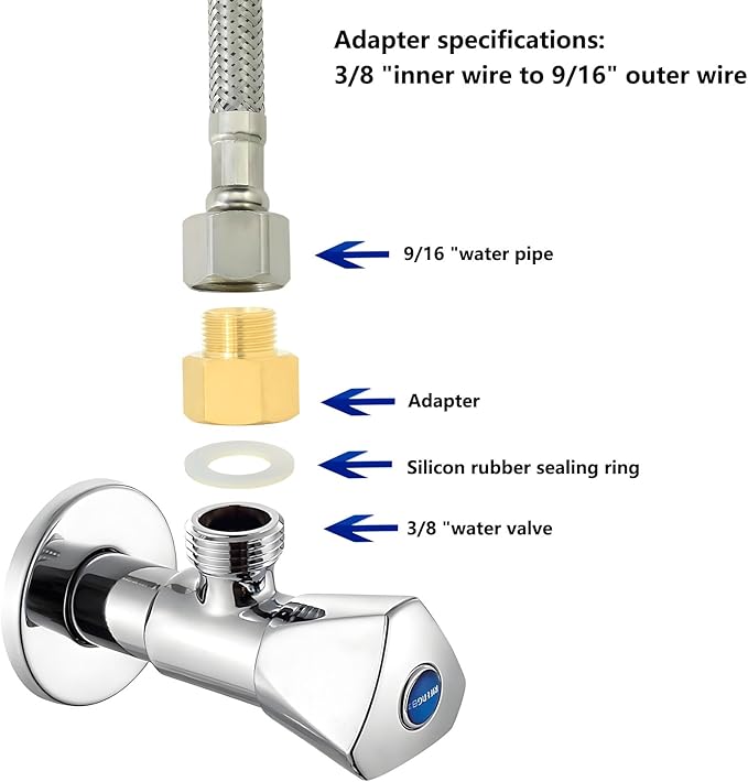 3/8" Female Thread × 9/16" Male Thread Extension Adapter, British-to-US Standard Brass Adapter Fitting. For angle valves, kitchen faucets, RV water pipe joints, radiator valves. 2PCS