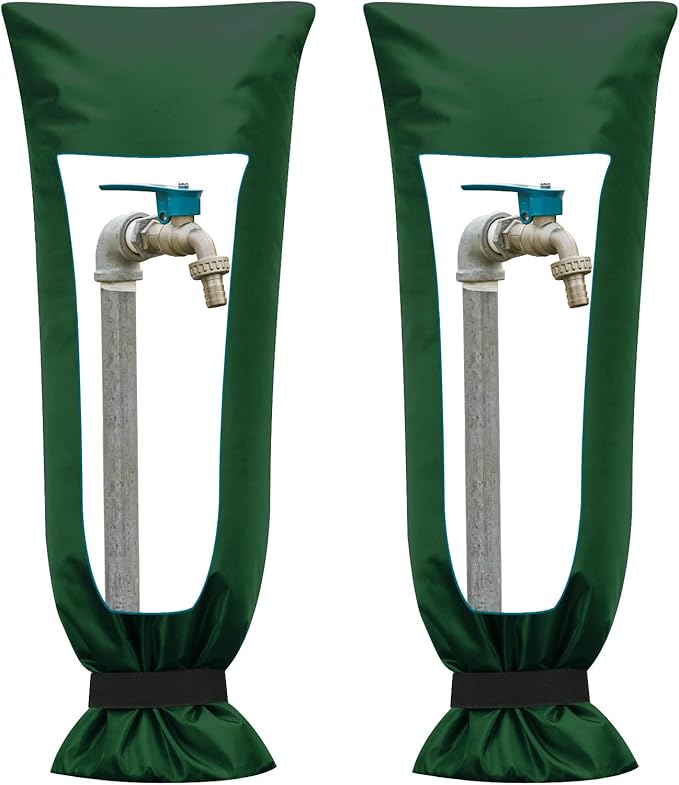 Frienda Outdoor Faucet Cover for Winter Freeze Protection 25'' x 10'' Winter Outside Large Backflow Preventer Insulation Spigot Hose Bib Cover for Garden Lawn Faucet Yard Hydrant(Green,2 Pieces)