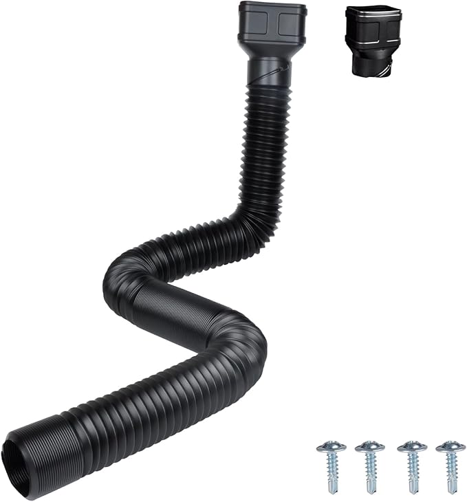 7ft Long Gutter Downspout Extensions, 3.1" OD Downspout Extender Drainage Pipe for 2"×3" Downspout and 3"×4" Downspout, Flexible Pipe Stretched Length 7ft, Black,1-Pack