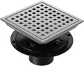 Shower Drain, Chrome 6 inch Square Shower Floor Drain with Flange, Silver Removeable Grid Panel SUS 304 Stainless Steel Square Shower Drain