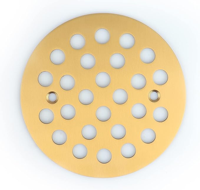 4-1/4 Inch Screw-in Round Floor Drain Cover Replacement Shower Drainer Grates (Brushed Golden)