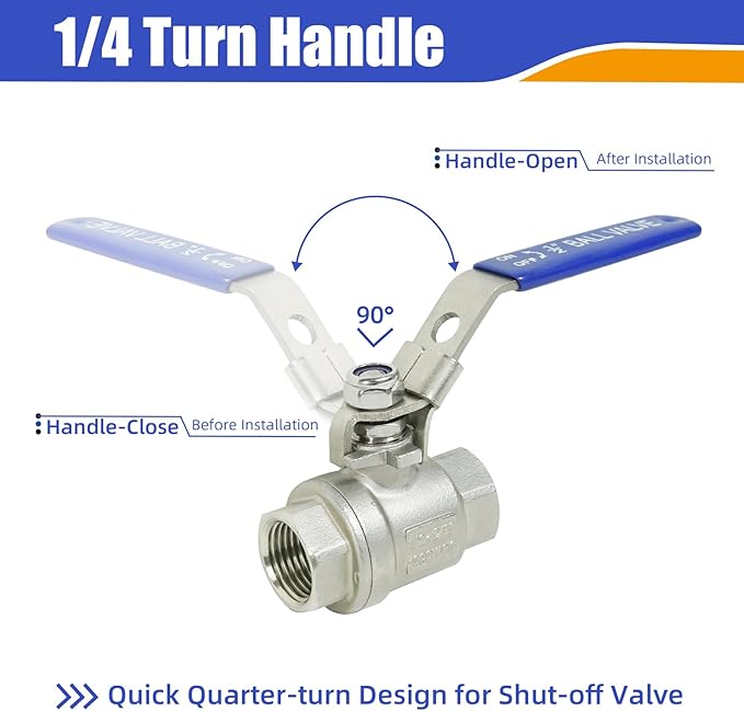 YADIAN 4 Pack 1/2'' Stainless Steel 304 Ball Valves, NPT Female Full Port Ball Valve Heavy Duty Shut Off Valve 1/2 inch for Water, Oil, and Gas with Locking Device, NPT Female, 1000 WOG