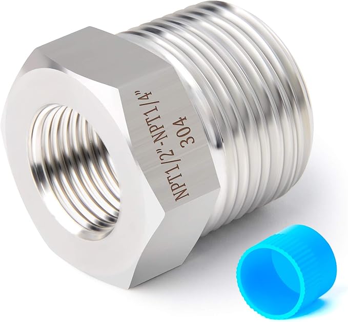 TAISHER 2PCS Forging of 304 Stainless Steel Reducer Hex Bushing, 1/2" Male NPT to 1/4" Female NPT, Reducing Forging Pipe Adapter Fitting