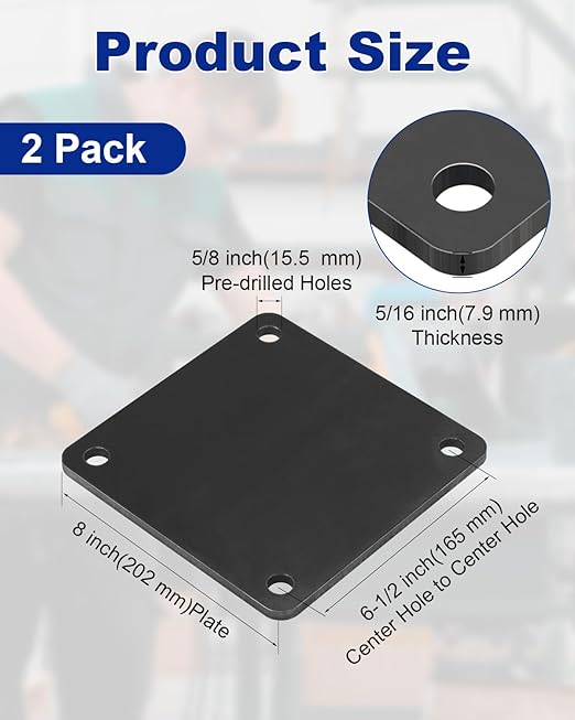 Rocaris 2 Pcs 8 X 8 X 5/16 Inch A36 Steel Plate Hot Rolled, Steel Base with 4 Holes Metal Square for Construction Boards, Structure Support, Weldable Square and Industrial