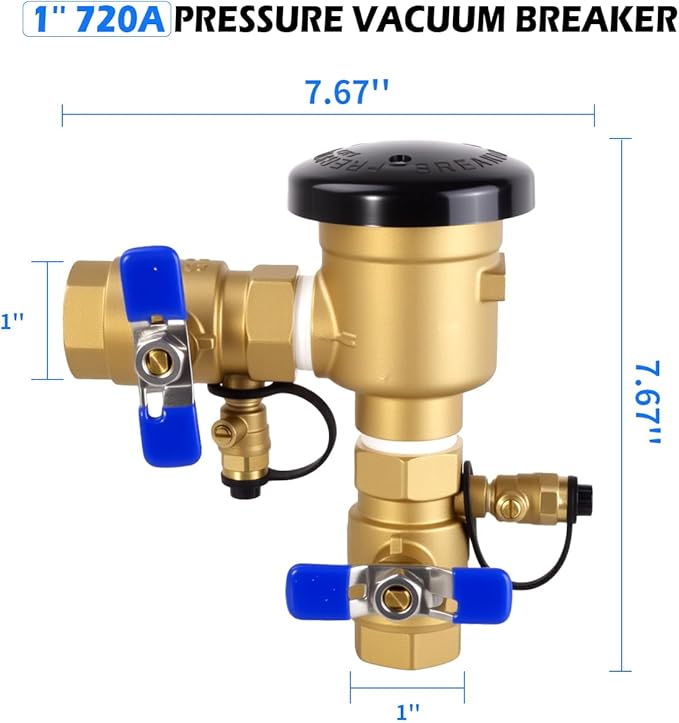 1" 720A Pressure Vacuum Breaker Assembly, 400PSI Heavy-Duty Brass Backflow Preventer Valve for Irrigation Systems, Lawn Sprinklers & Outdoor Water Lines, Prevent Backflow