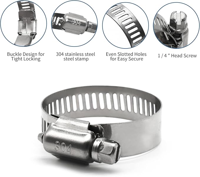 25 Pack Stainless Steel Hose Clamps, 3/4 inch to 1-1/8 inch Worm Gear Metal Hose Clamps for Pipe, Dryer Repair, Tubing and Fuel Line