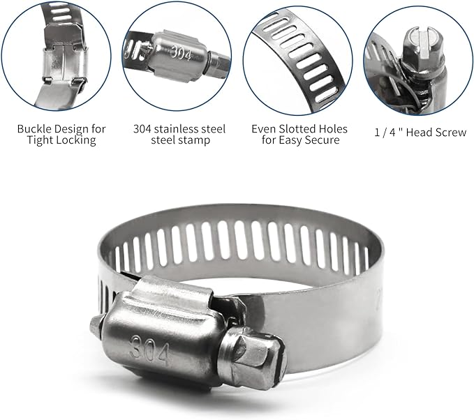 10 Pack Stainless Steel Hose Clamps, 1-1/2 inch to 2-1/2 inch Worm Gear Metal Hose Clamps for Pipe, Dryer Repair, Tubing and Fuel Line