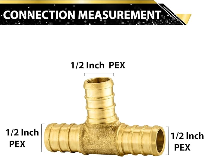 100-Pack Foskan PEX Fittings, 1/2" PEX Tee, Brass Barb Crimp PEX Fittings for Hot or Cold Water Distribution